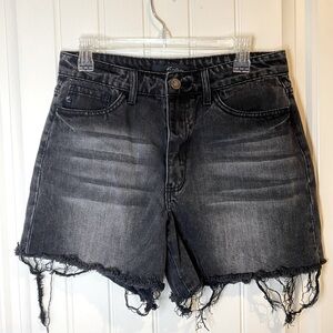 Kancan black distressed denim women shorts, sz 11, fringe jean shorts w/stretch